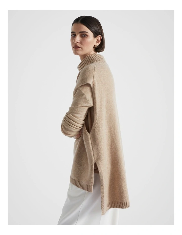 Roll Neck Poncho in Champagne Beige Marle