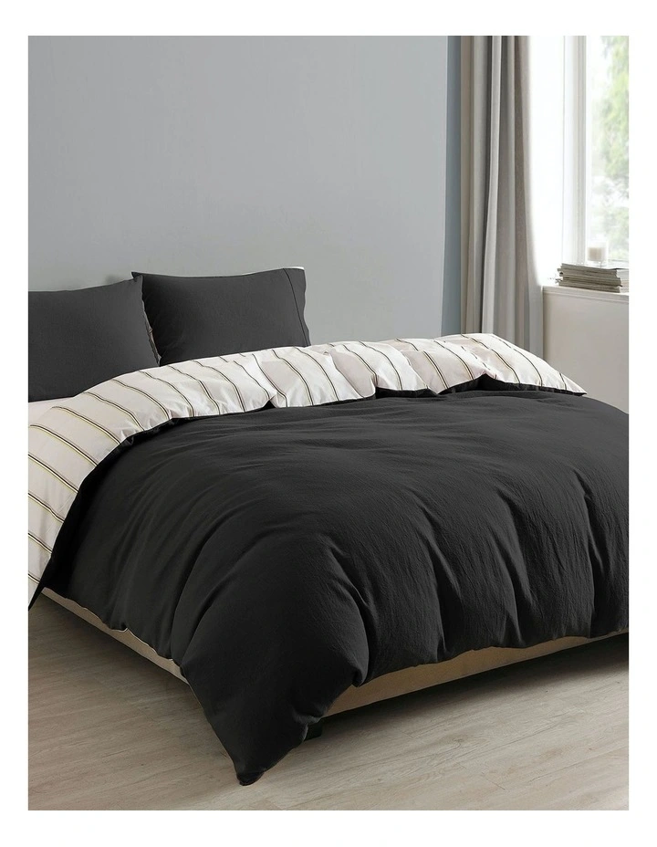 Hemp Braid Cotton Blend Striped Reverse Quilt Cover Set in Charcoal