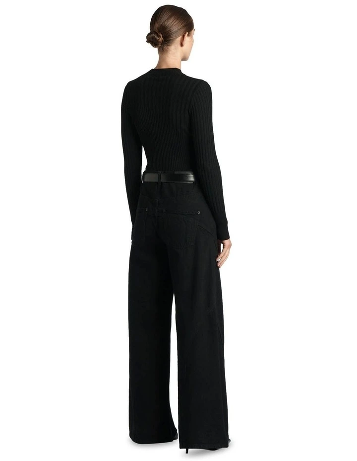 Multi Rib Funnel Neck Knit in Black