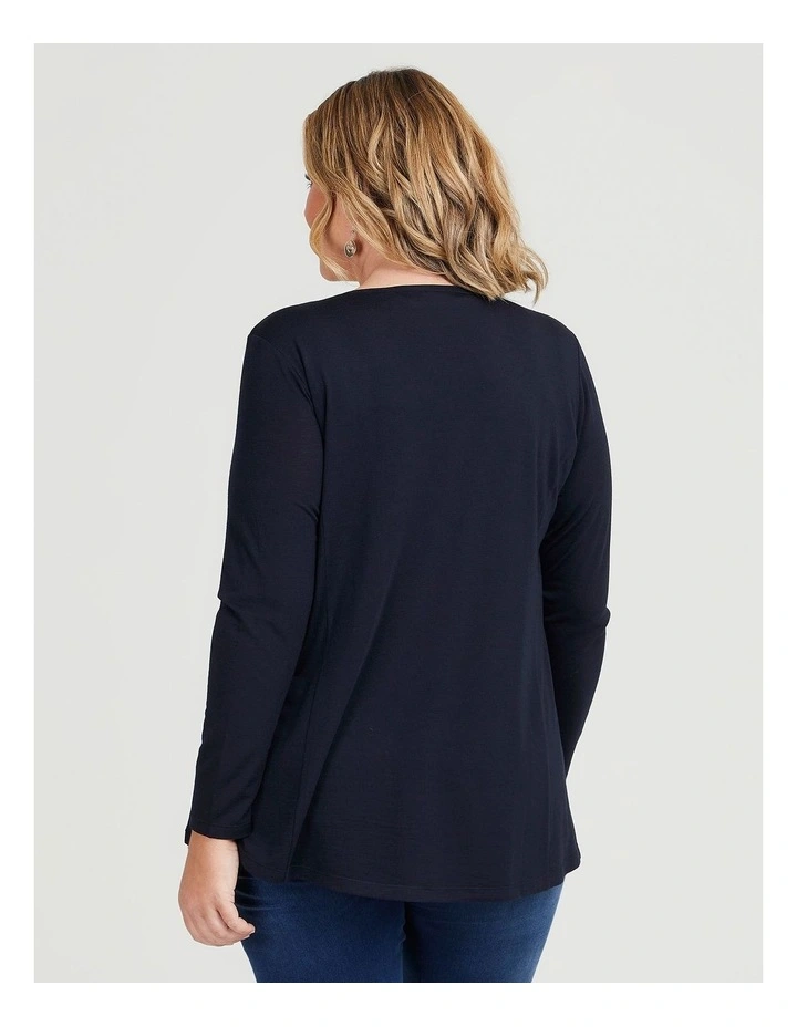 Wool Bamboo V-neck Top Navy