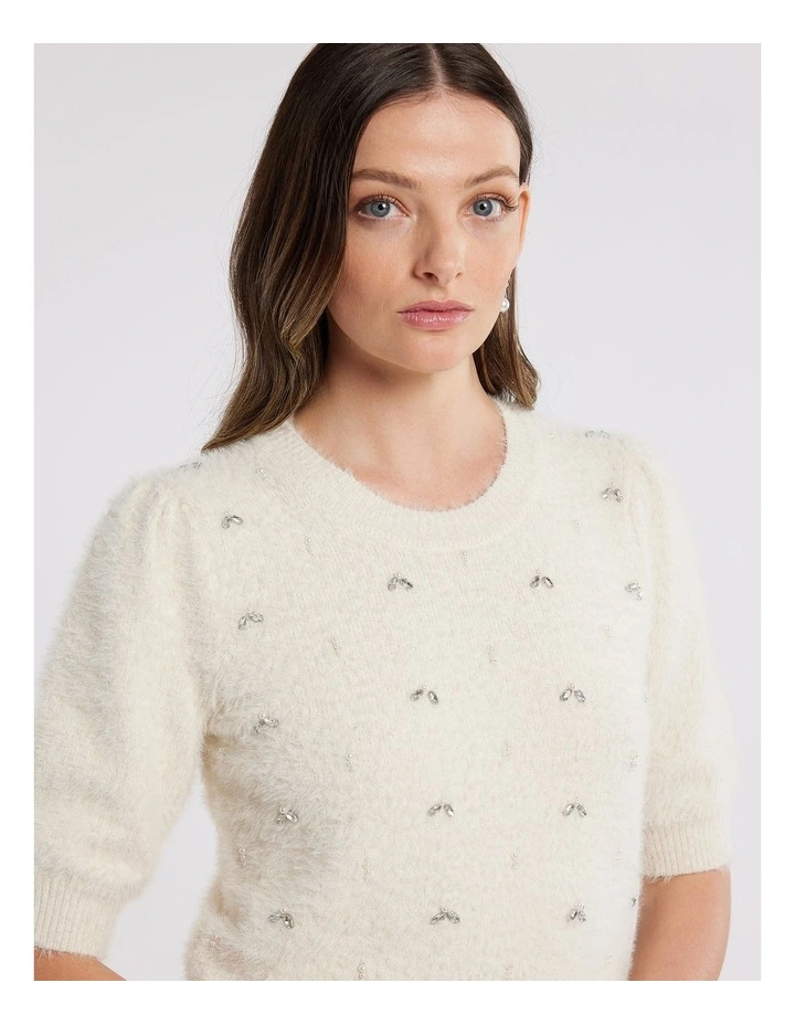 Diamonds & Pearls Knit Top in Cream