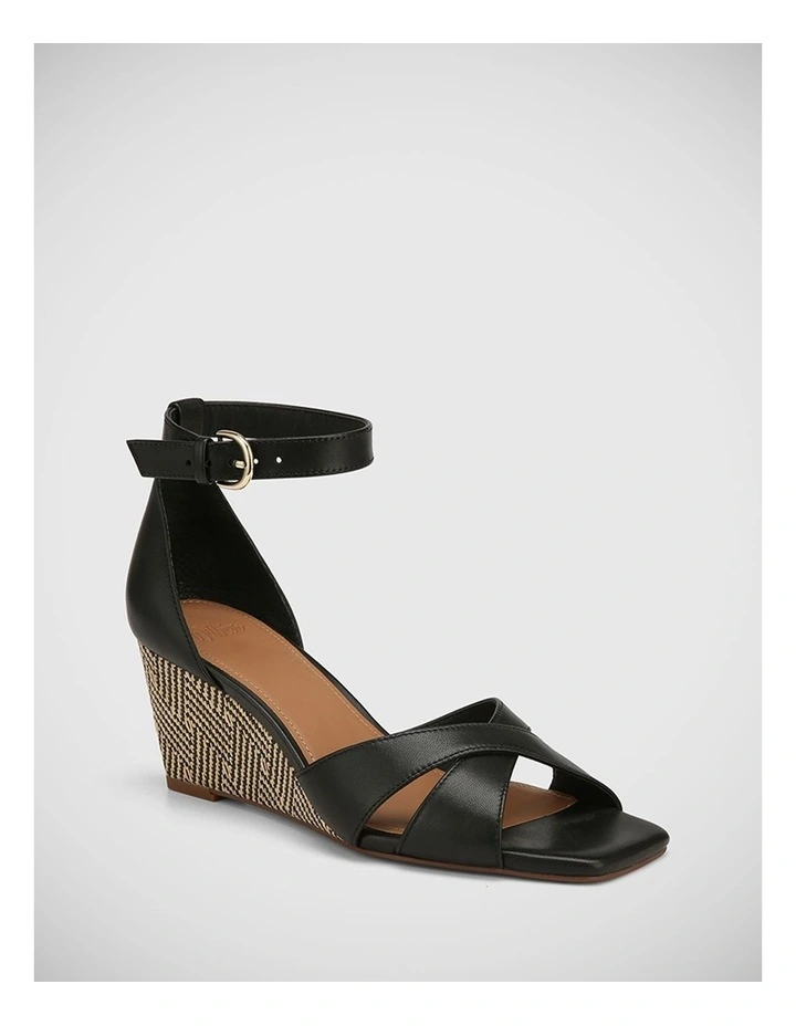 Mennie Leather Wedge Sandal in Black