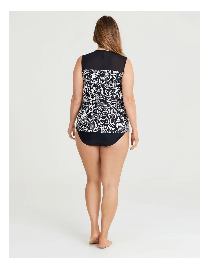 Monotone Paisley Mesh Tankini in Black/Ivory