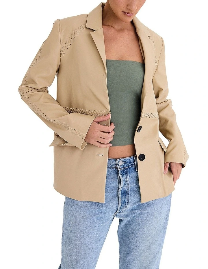 Vegan Leather Blazer in Ecru
