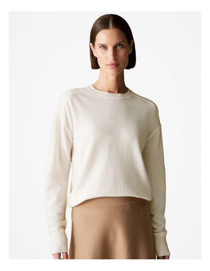 Merino Blend Forward Shoulder Seam Relaxed Crew in Parchment