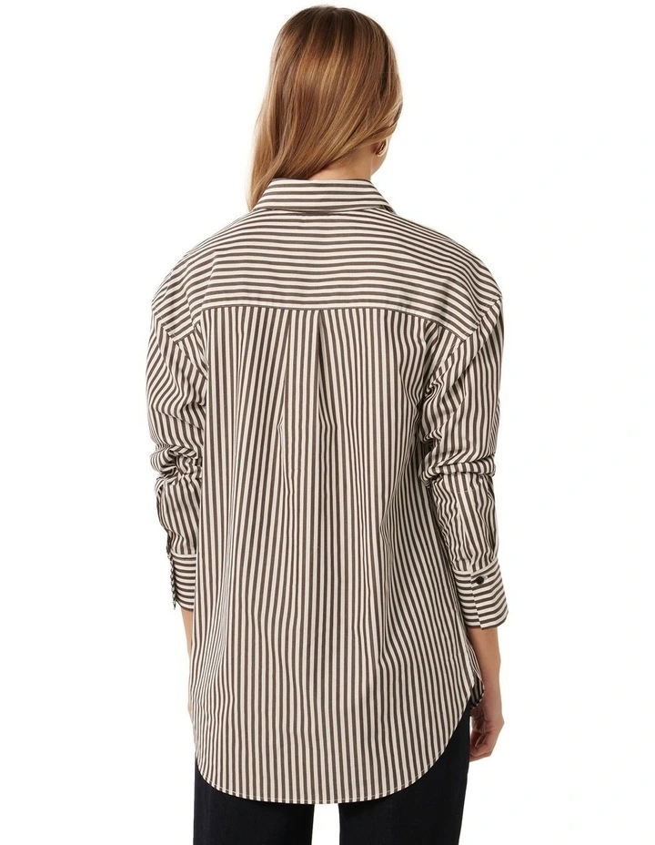 Sidney Stripe Poplin Shirt in Brown