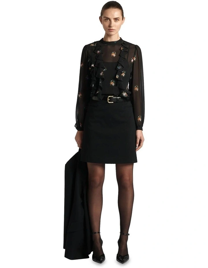 Midnight Garden Frill Top in Black