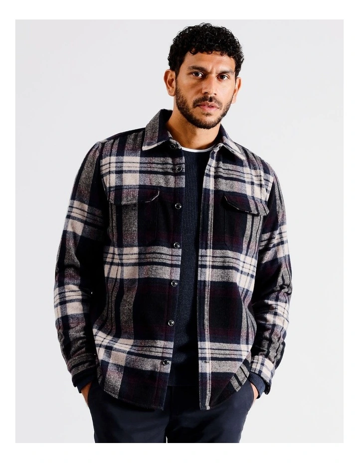 Arlo Check Long Sleeve Overshirt in Burgundy
