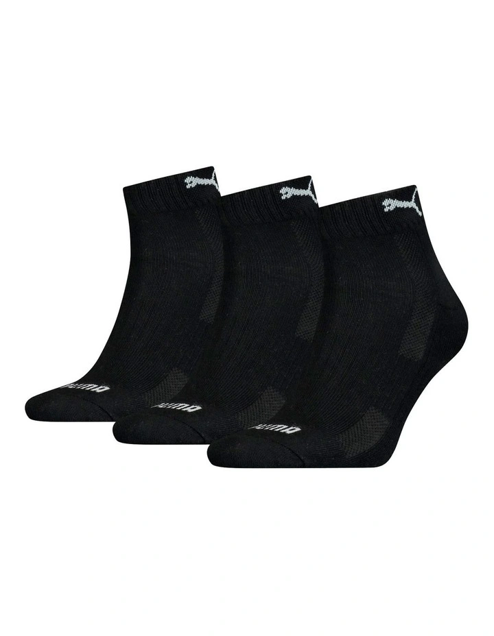 Cushioned Quarter Socks 3 Piece in Black