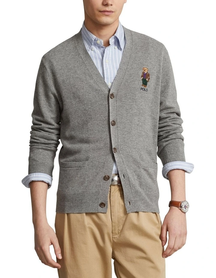 Polo Bear Wool Cardigan in Grey