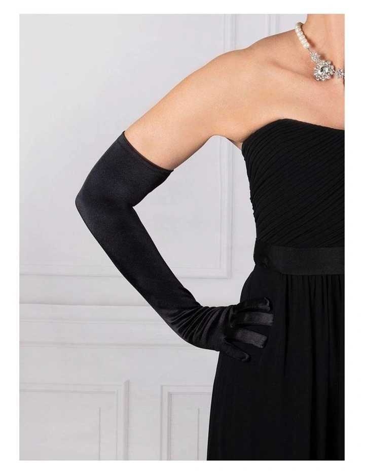 Satin Finish Opera Gloves in Black
