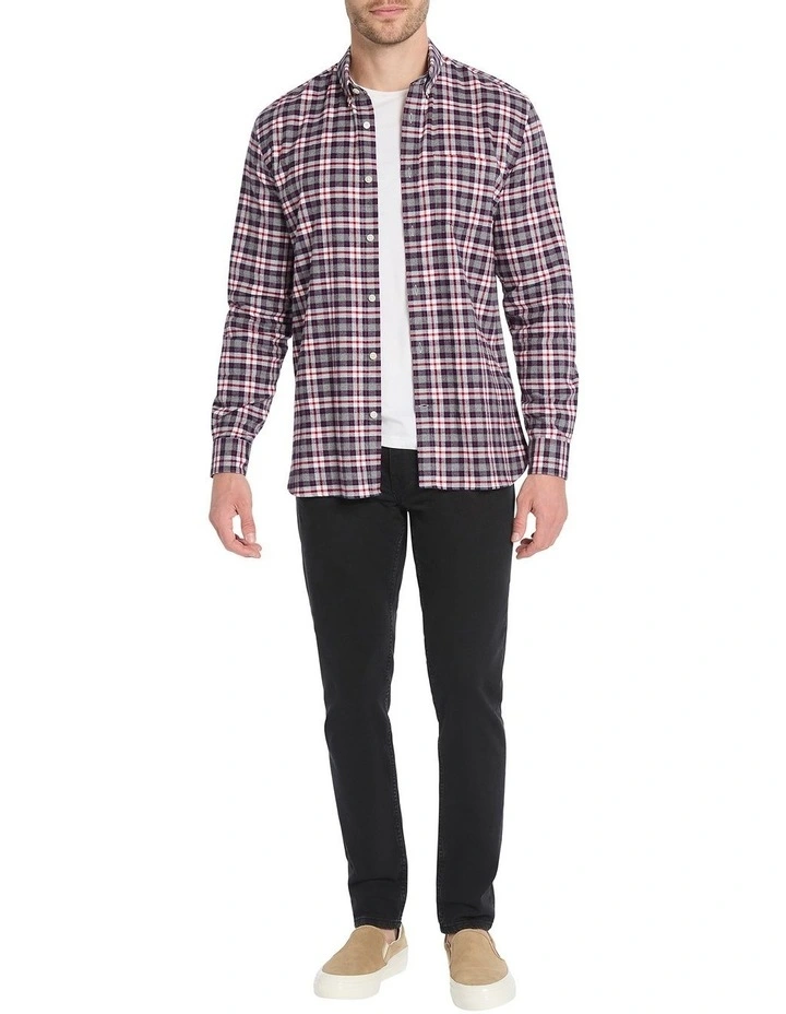 Kaneki Long Sleeve Brushed Check Shirt in Red/Grey