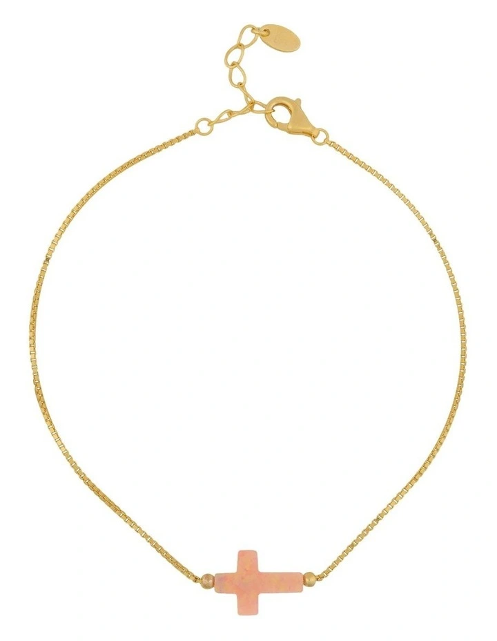 Sterling Silver Mini Cross Gold Fine Bracelet Pink