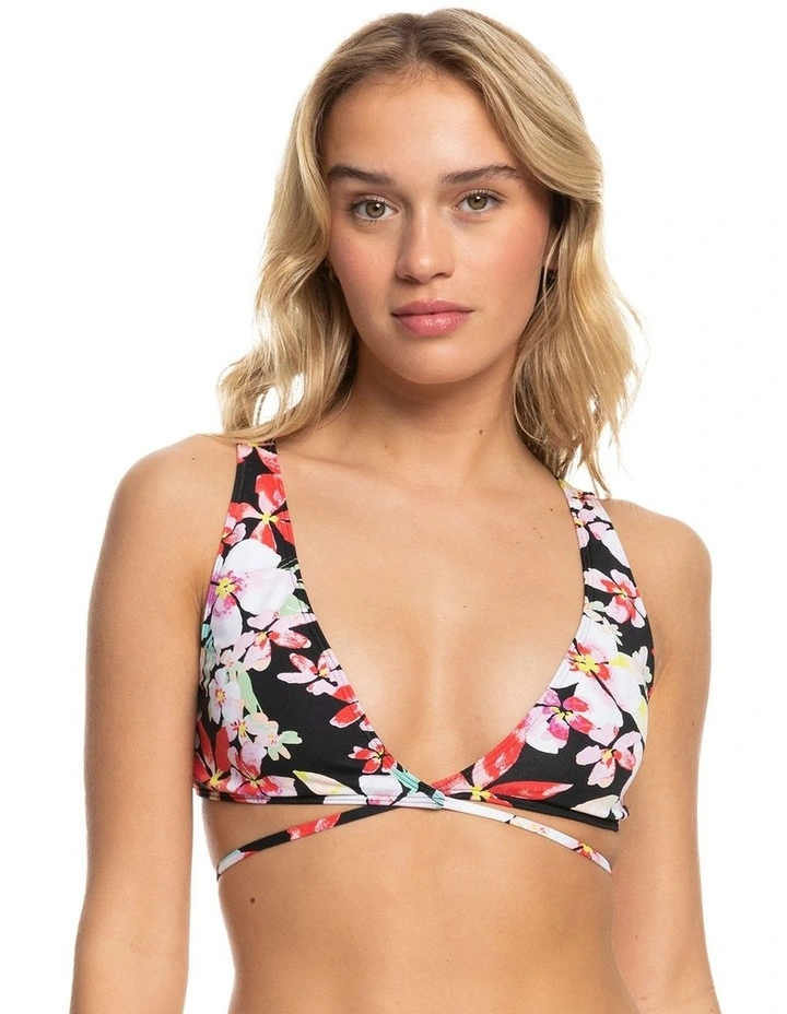 Printed Beach Classics Elongated Bikini Top in Anthracite New Life
