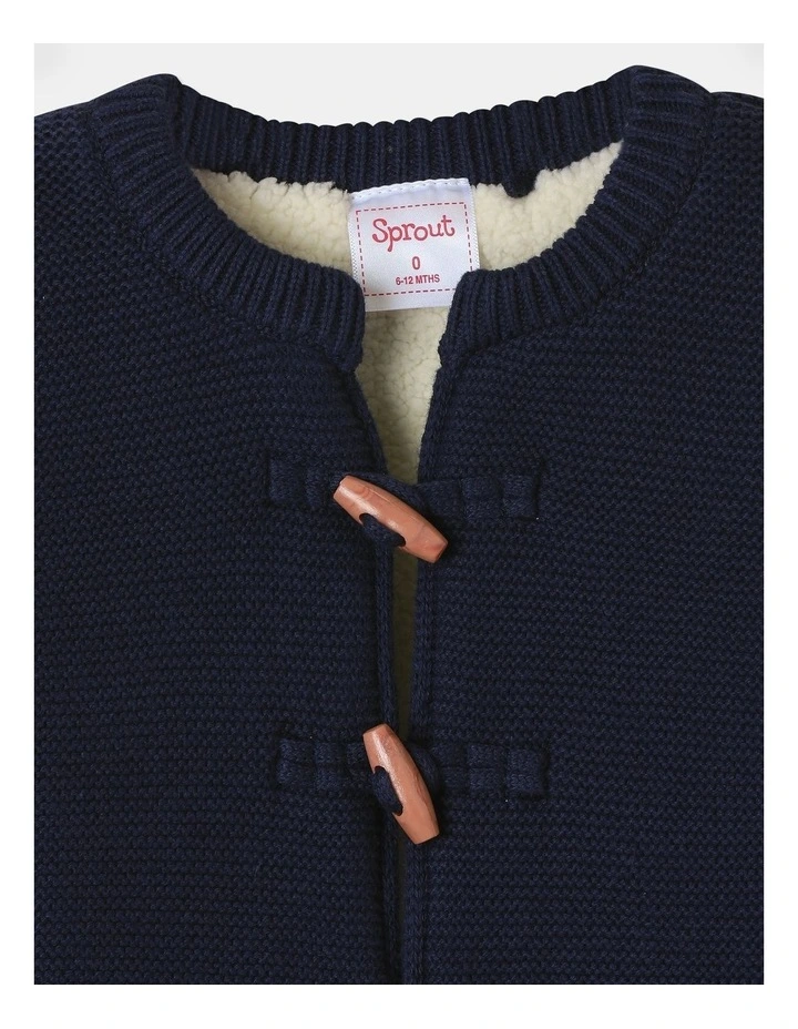 Sherpa Lined Toggle Cardigan in Navy