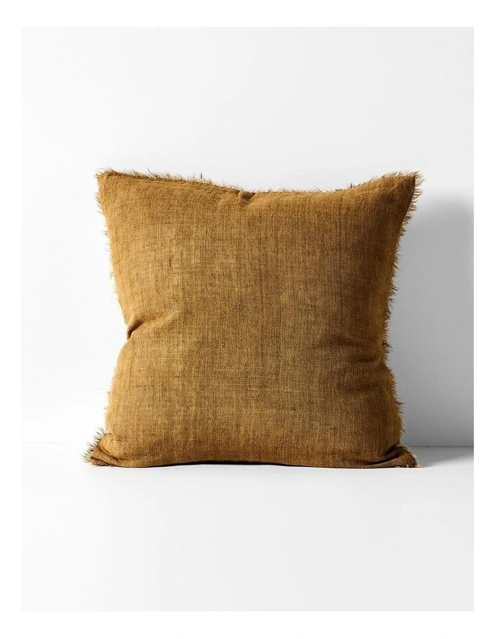 Vintage Linen Fringe Cushion in Bronze