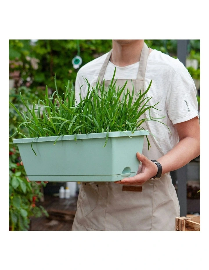 Rectangular Planter Plastic Box with Holder 49.5cm Set of 3 in Green