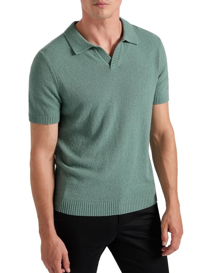 Thompson Knit Polo Shirt in Eucalyptus