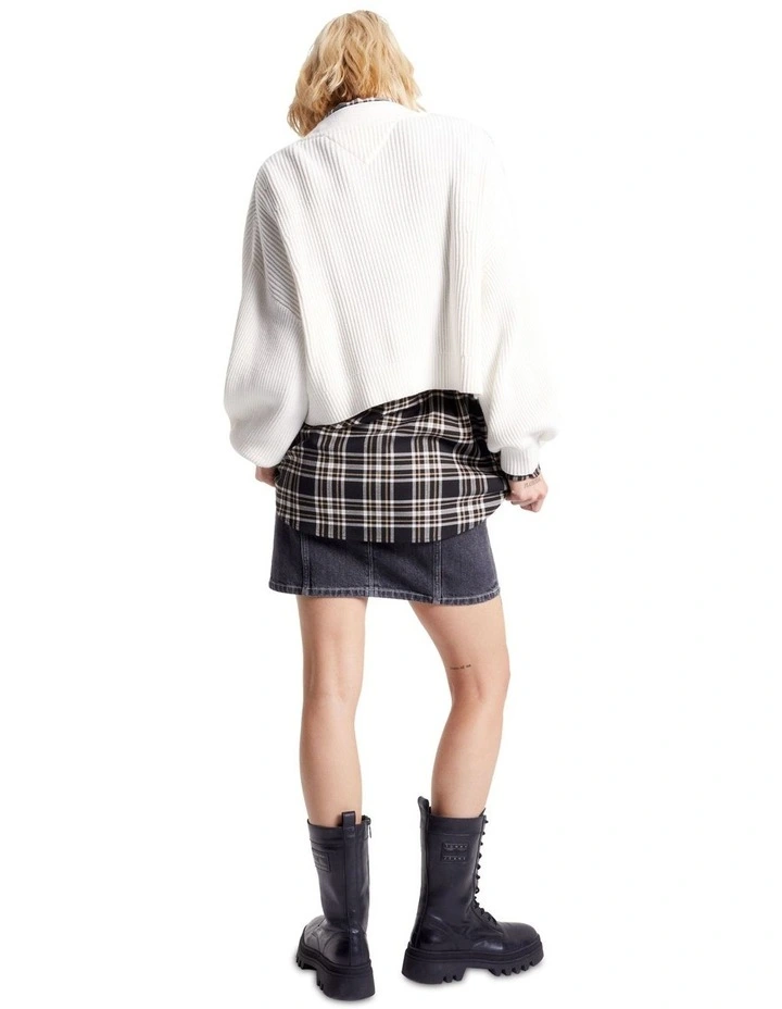 Essential Ribbed V-Neck Relaxed Cardigan in White