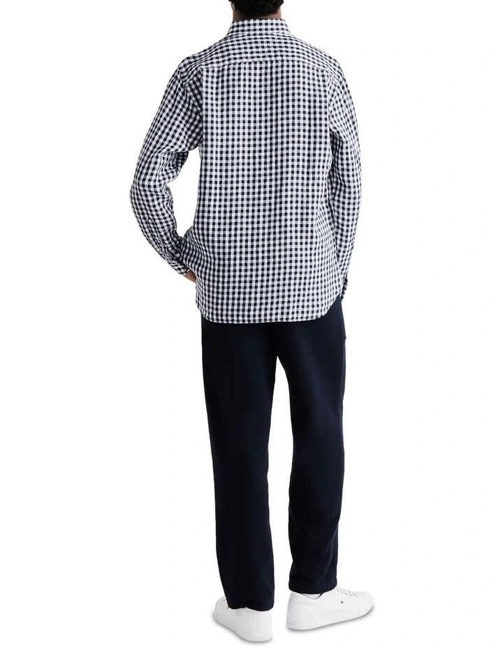 Premium Linen Gingham Shirt in Blue