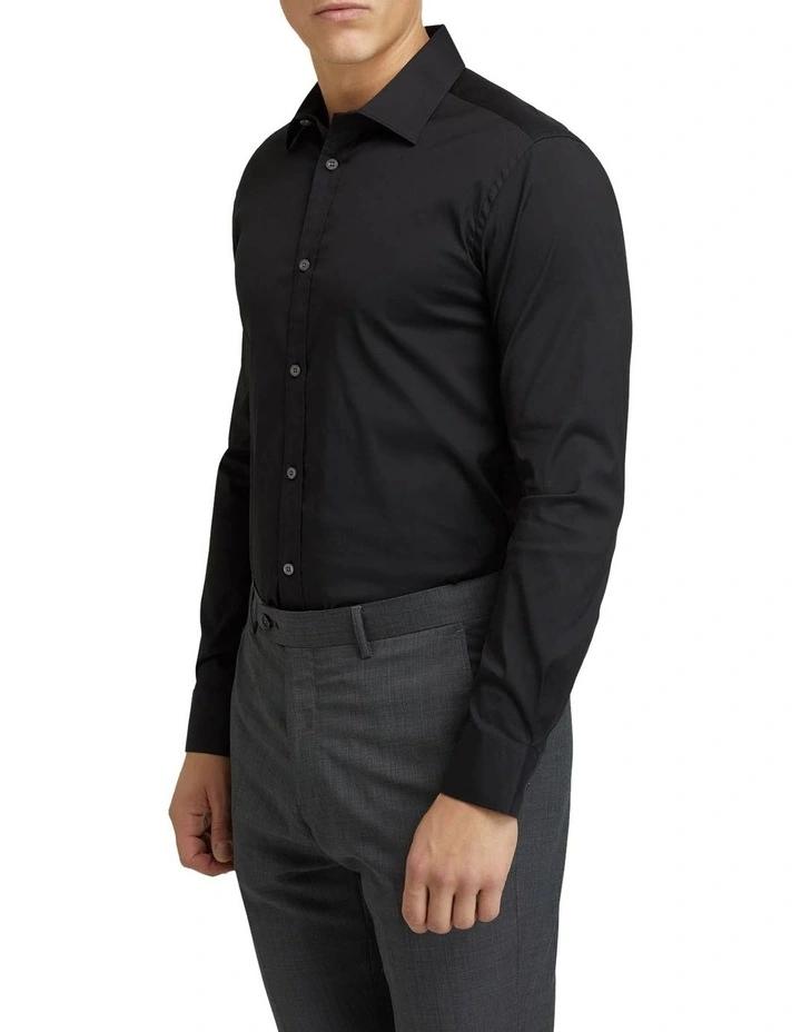 Black Stretch Travel Shirt in Black