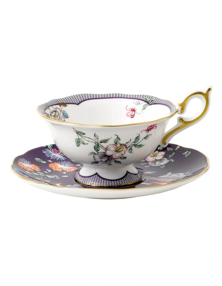 Wonderlust Midnight Crane Teacup & Saucer Purple