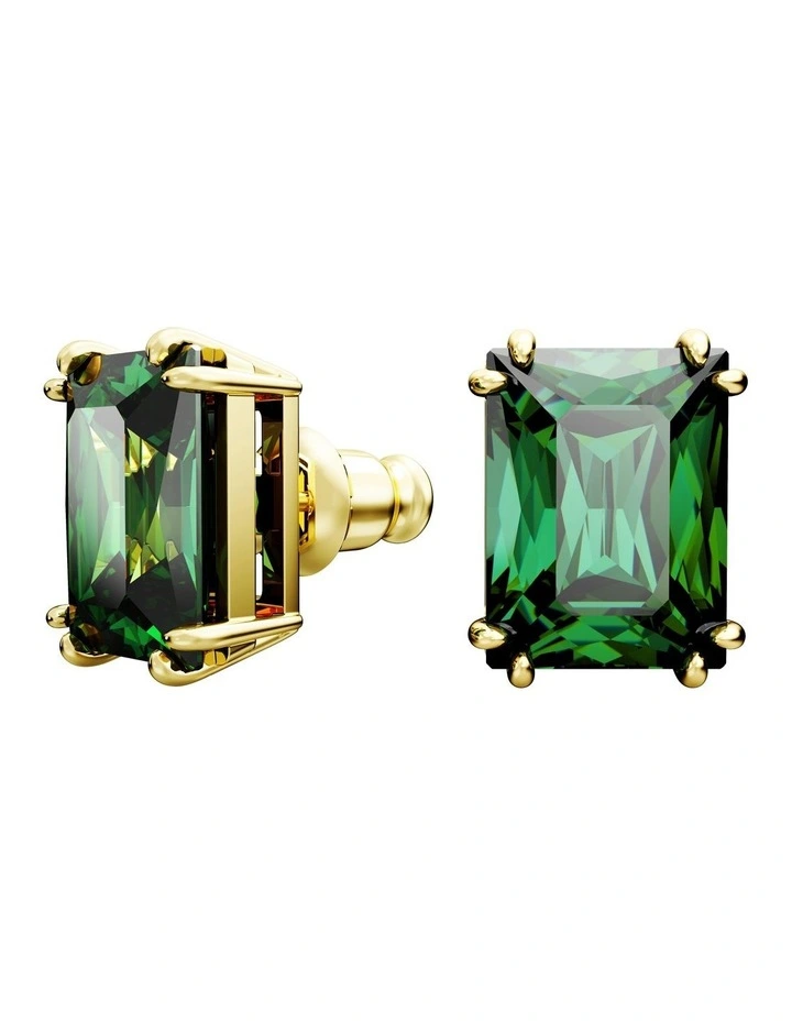 Matrix Stud Earrings Rectangular Cut Gold-Tone Plated in Green