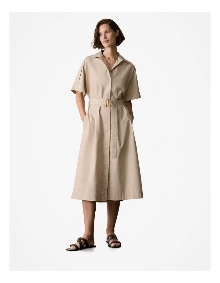 Cotton Poplin Yoke Detail Shirt Dress in Biscuit