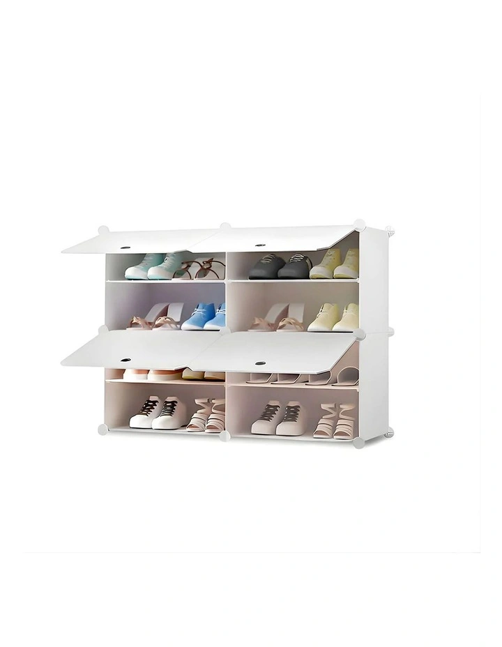 4 Tier 2 Column White Shoe Rack Organizer in White