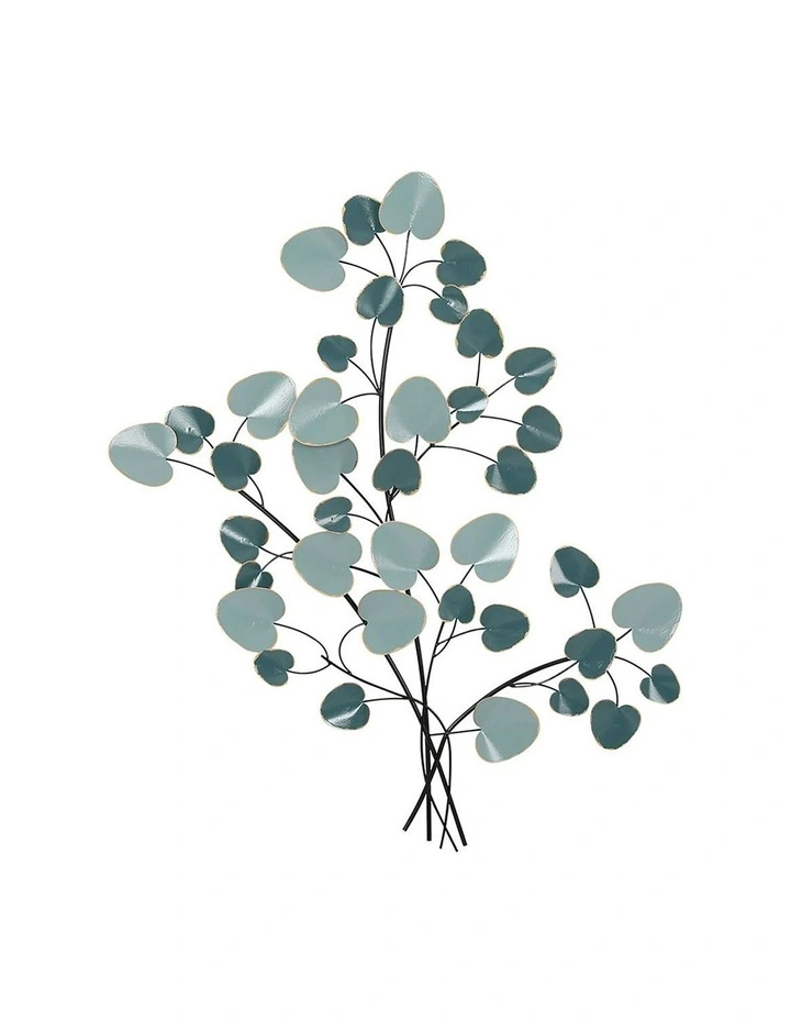 Metal Wall Art Leaf Hanging Sculpturebin in Blue