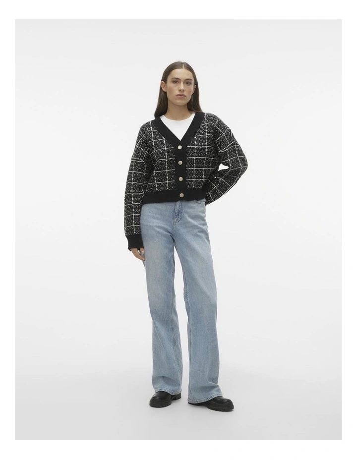 Kia Knit Cardigan in Black/ Birch Check