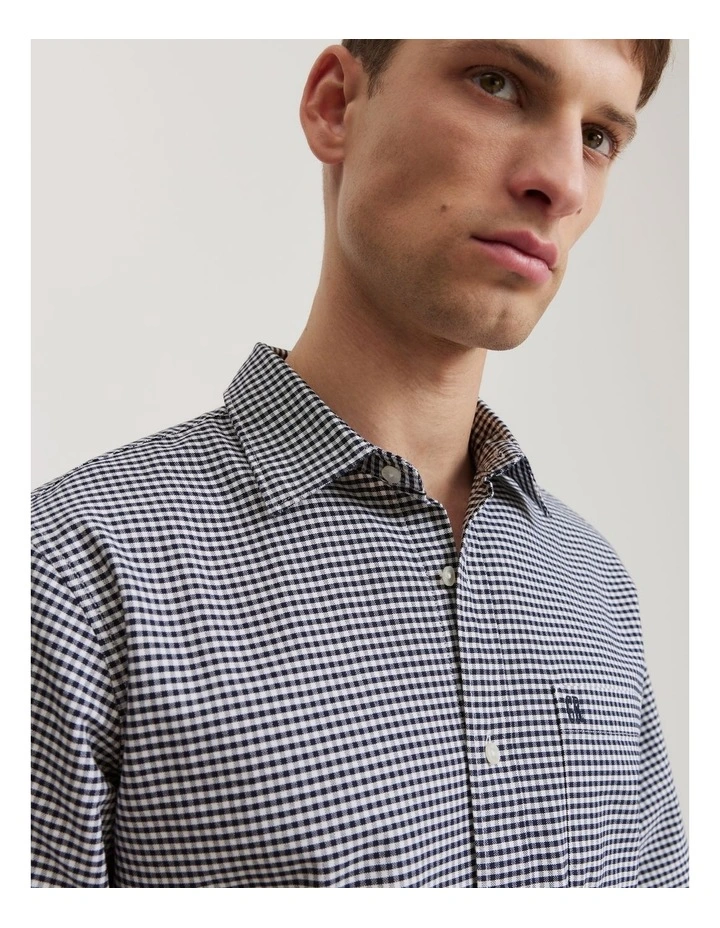Regular Fit Organically Grown Cotton Gingham Oxford Shirt in Navy