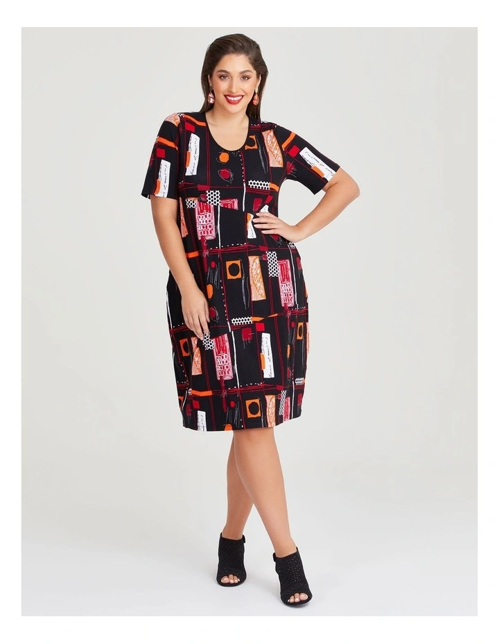 Natural Odette Short Sleeve Dress in Print