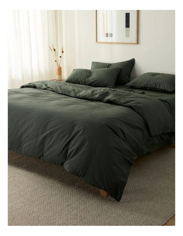 Leo Washed Cotton Quilt Cover Set in Hunter Green