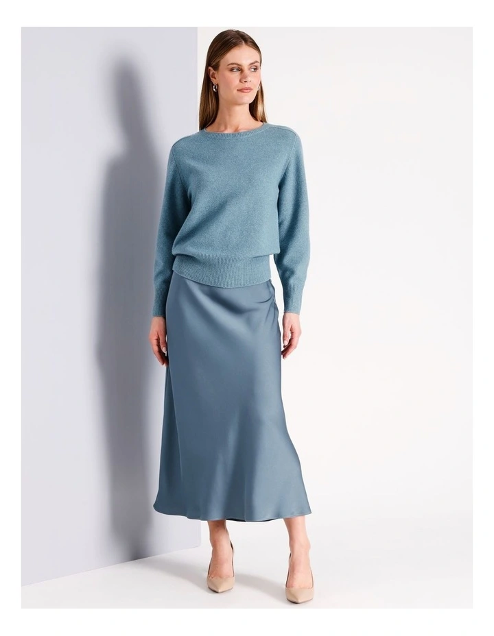A Line Bias Cut Satin Slip in Airforce