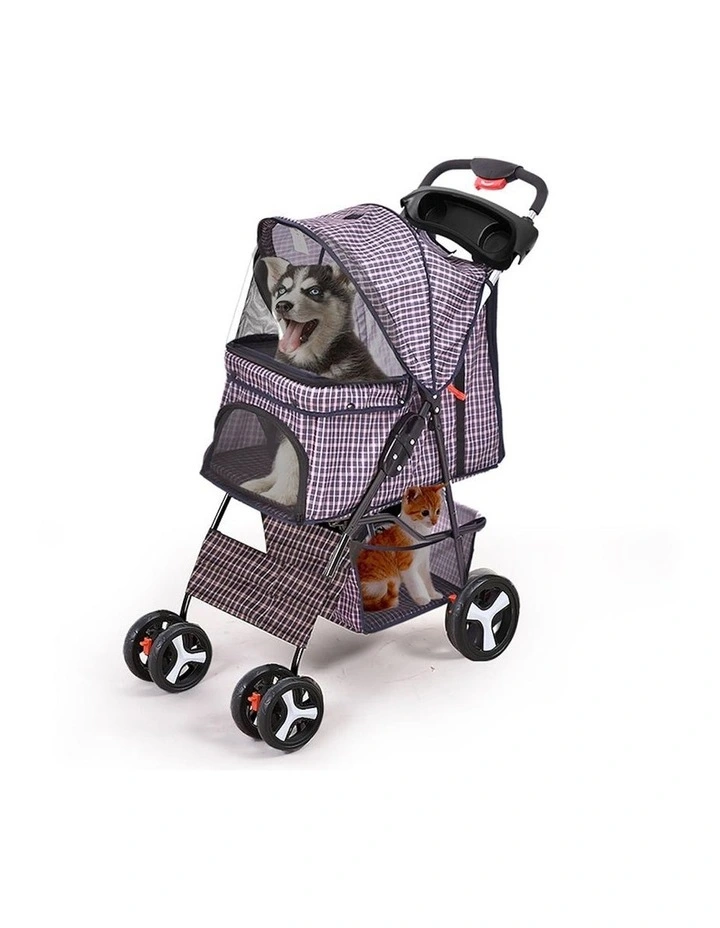 Foldable 4 Wheels Large Pet Stroller in Plaid