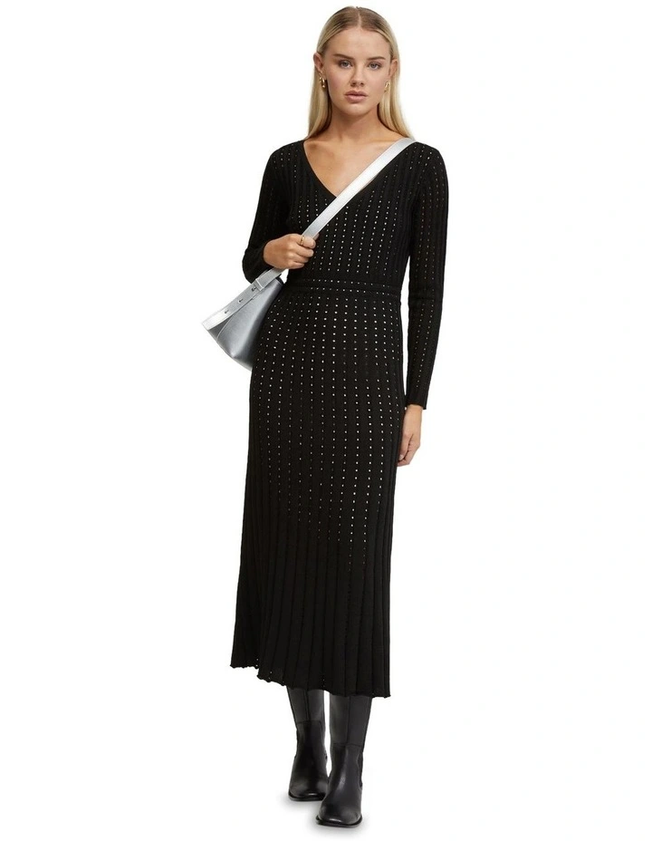 Keiko Knitted Dress With Slip In Nude in Black