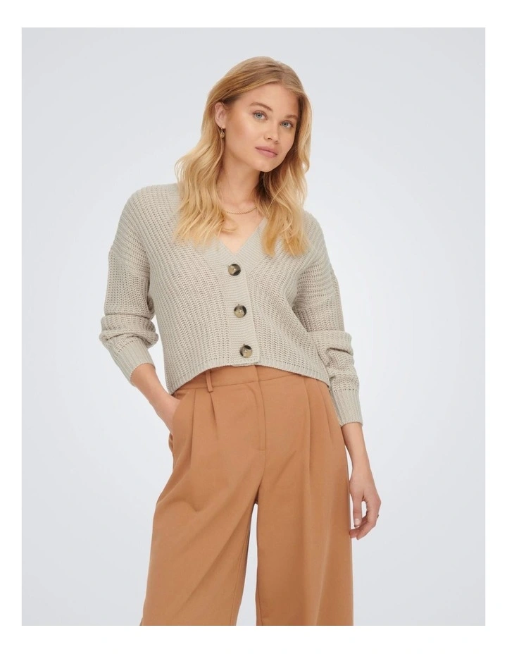 Carol Long Sleeve Knitted Cardigan in Stone