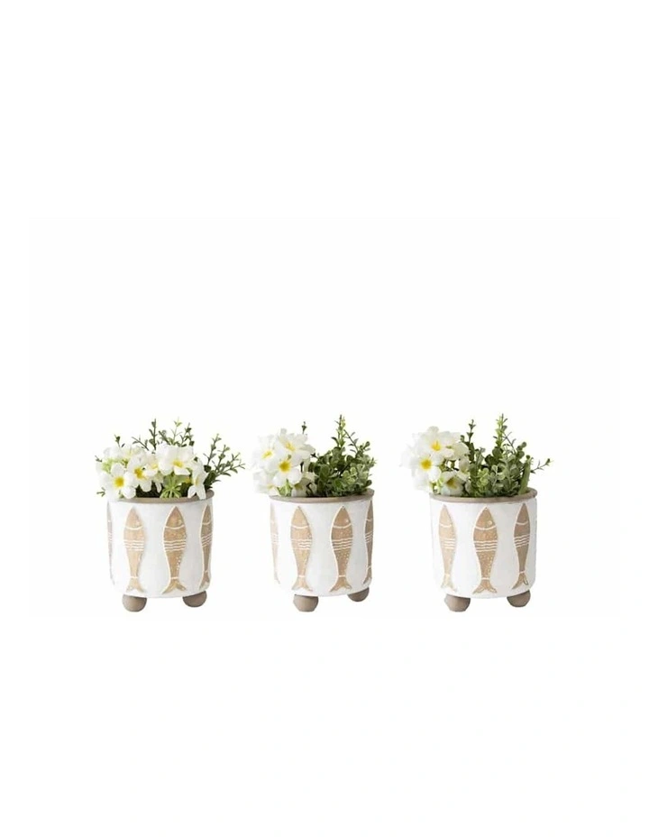 Footed Beach House w/Fish Planters Set of 3 in Sage