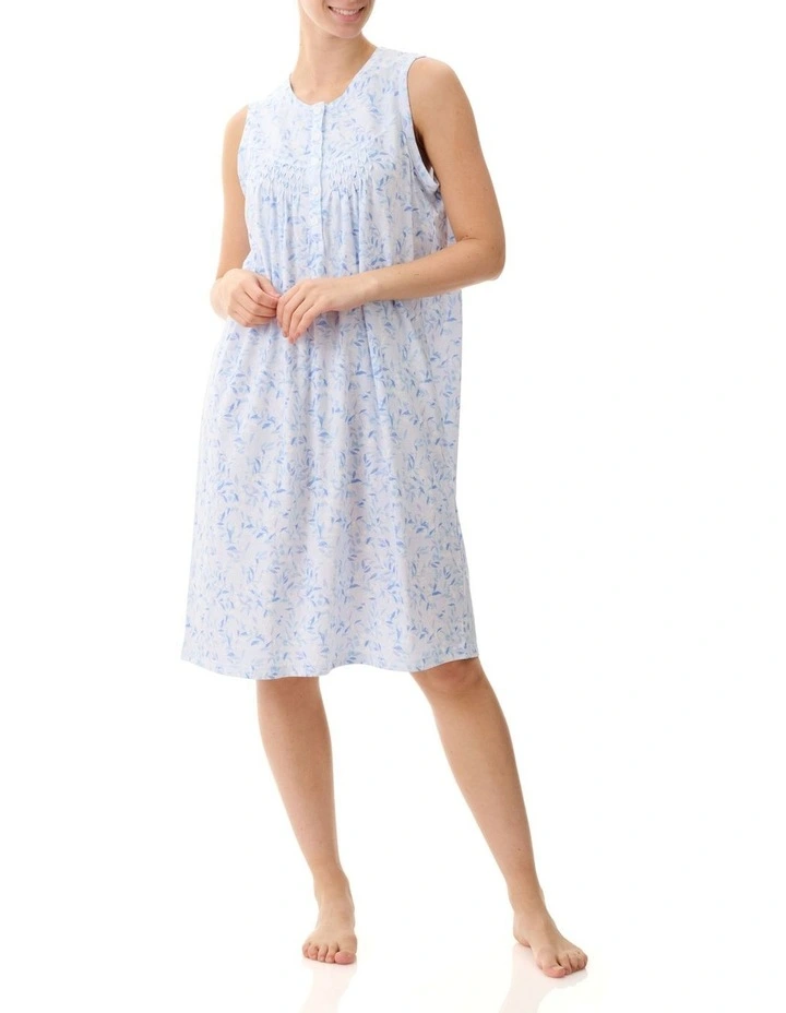 Cotton Knit Sleeveless Nightie in Blue