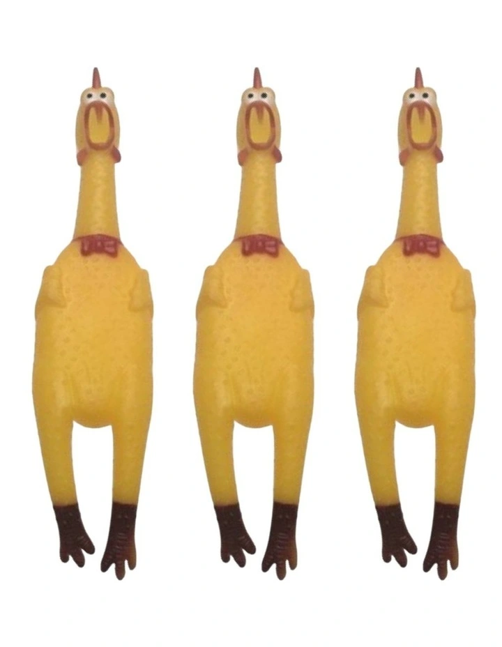Toy Squeeze Sound Funny Rubber Pet Bulk Shrilling Chicken x3 in Multi