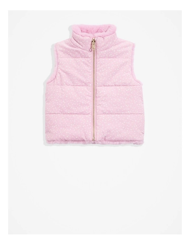 Reversible Faux Fur Vest in Rose Spot