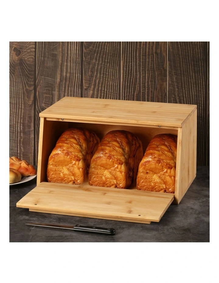 Bamboo Bread Box With Lid 24x38x20cm in Natural Brown