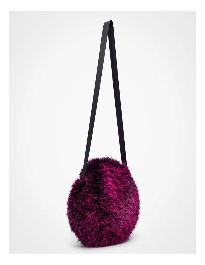 Faux Fur Cross Body Bag in Black/Pink
