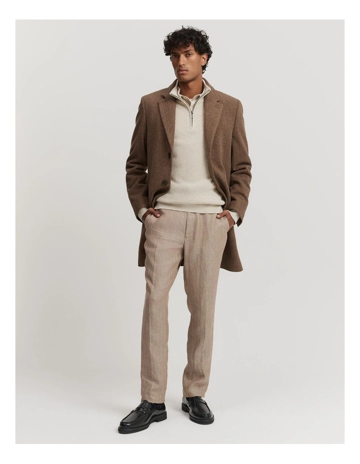 Australian Cotton Textured Half Zip Sweat Top in Oat Milk