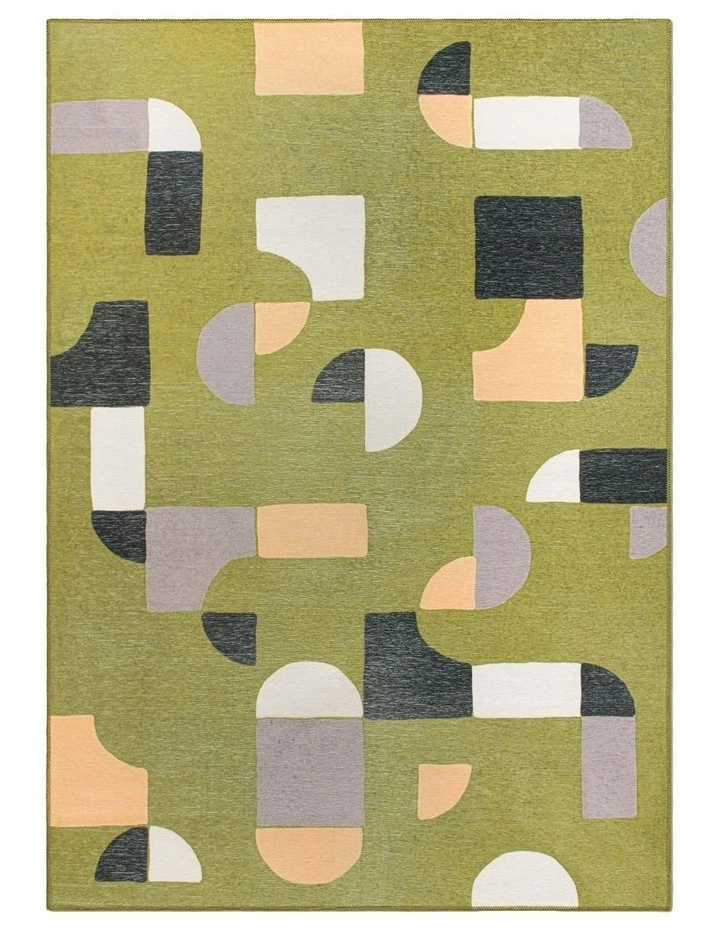 Pieces Washable Chenille Area Rug in Olive