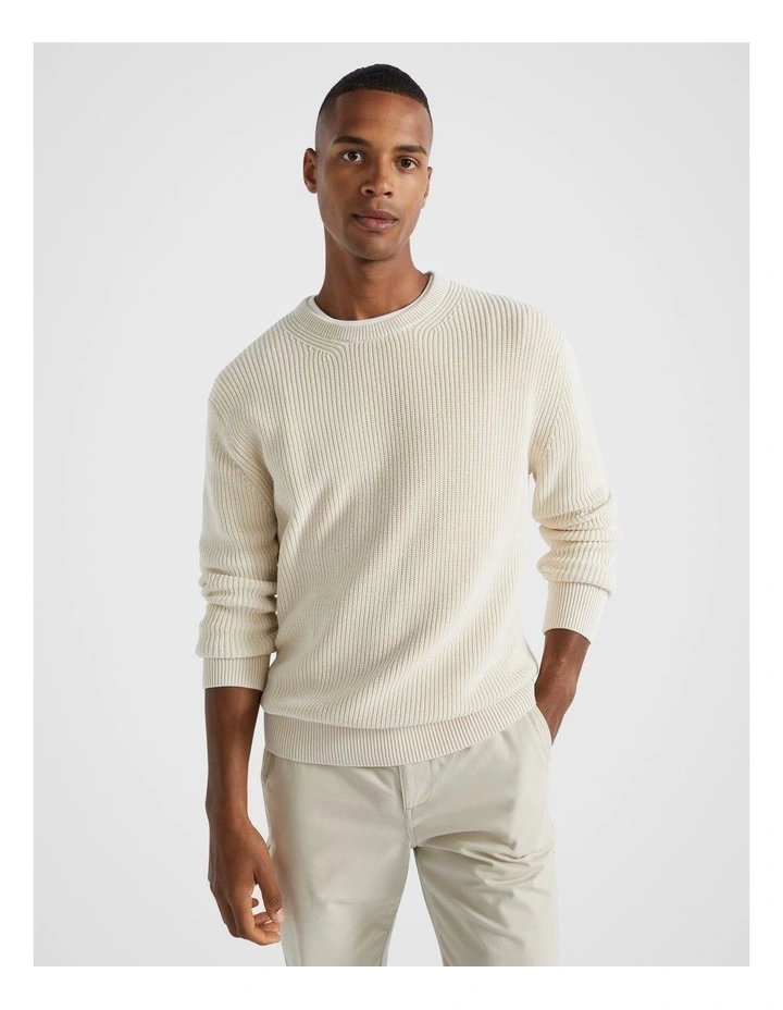 Cotton Crewneck Sweater in Stone