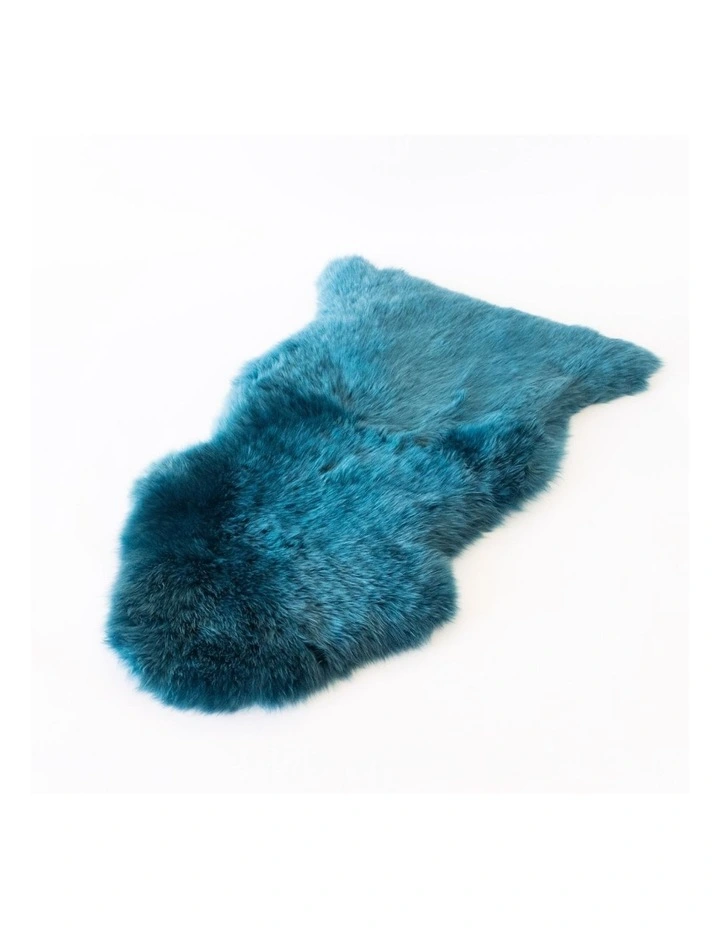 Long Wool Sheepskin Rug Single in Teal