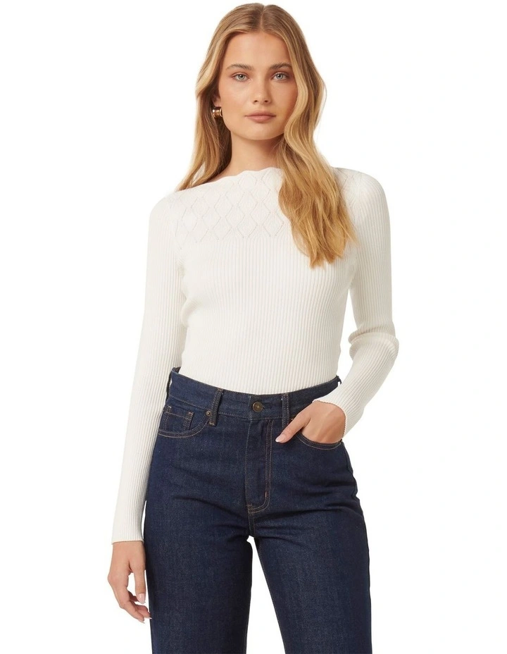 Macey Pointelle Jumper in White