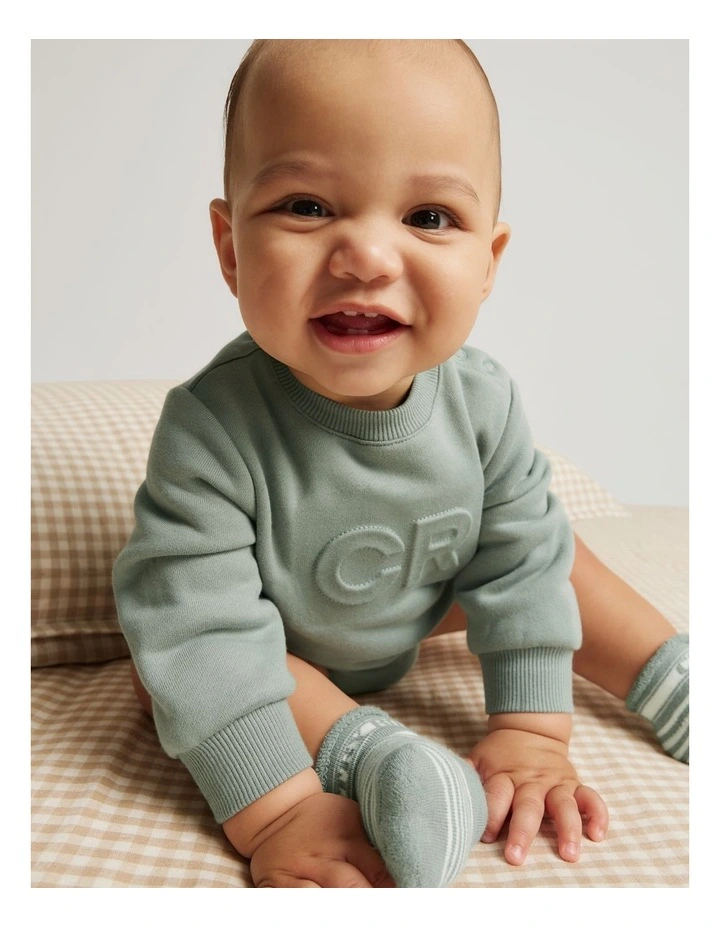Organically Grown Cotton Oversized Logo Long Sleeve Bodysuit in Fern